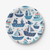 Niedliche Charming-Boote, Schiffe und Fische Pappteller (Vorderseite)