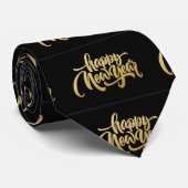 Niedliche Charming Happy New Year Gold on Black Krawatte (Gerollt)
