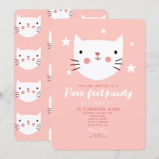 Niedliche Chat Pink Geburtstagsparty Einladung