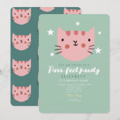 Niedliche Chat Pink Green Geburtstagspartei Einladung (Vorne/Hinten)