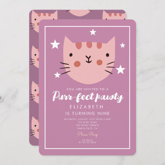Niedliche Chat Pink Green Geburtstagspartei Einladung
