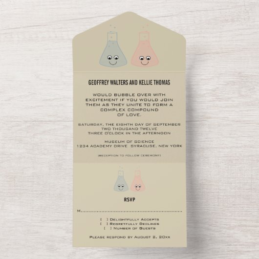 Niedliche Chemie in einer Hochzeit All In One Einladung (Innen Boden)