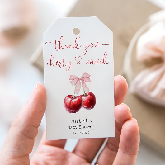 Niedliche Cherry mit Bow Baby Dusche Vielen Dank Geschenkanhänger