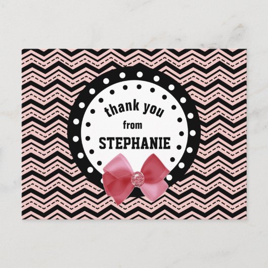 Niedliche Chevrons, Dots, Bow Pink und Black Z55 Postkarte (Vorderseite)