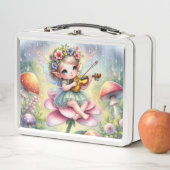Niedliche Chibi Fairy mit Violine auf rosa Blume Metall Brotdose (Beispiel)
