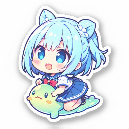 niedliche Chibi-Girl mit Schleim Aufkleber (Vorderseite)