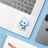 niedliche Chibi-Girl mit Schleim Aufkleber (Laptop mit iPhone)