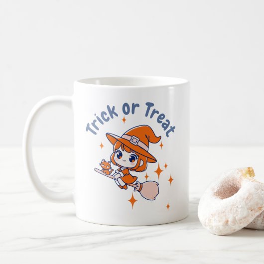 Niedliche Chibi Hexe "Trick or Treat" Halloween Kaffeetasse (Mit Donut)