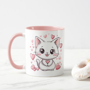 Niedliche Chibi Katze mit rosa Herzen Adorable Kaw Tasse