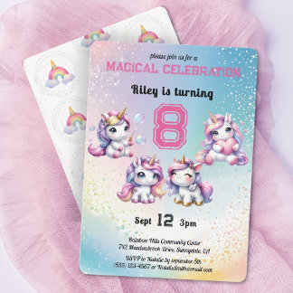 Niedliche Chibi Unicorn Geburtstagsparty Einladung