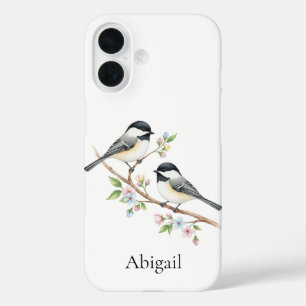 Niedliche Chickadee auf Zweigstelle Blume Individu iPhone 16 Hülle