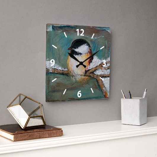 Niedliche Chickadee Bird Art Collection Quadratische Wanduhr