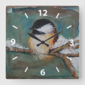 Niedliche Chickadee Bird Art Collection Quadratische Wanduhr (Vorderseite)
