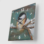 Niedliche Chickadee Bird Art Collection Quadratische Wanduhr (Winkel)