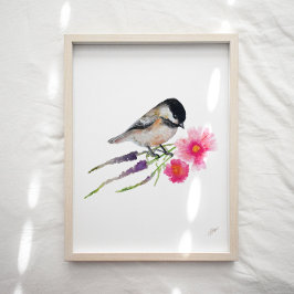 Niedliche Chickadee Bird Blume Kunst, Dichtung und Poster