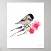 Niedliche Chickadee Bird Blume Kunst, Dichtung und Poster (Vorne)