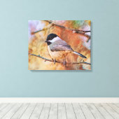 Niedliche Chickadee Bird Fotografy Art Leinwanddruck (Insitu (Holzboden))