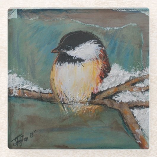 Niedliche Chickadee Malerei Winter Glasuntersetzer (Vorderseite)