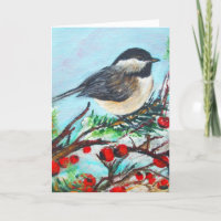 Niedliche Chickadee Red Berries Winter Note Card