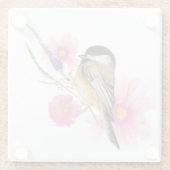 Niedliche Chickadee Rosa Blume Wasserfarbe Glasuntersetzer (Rückseite)