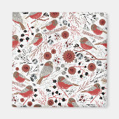 Niedliche Chickadees Rotes graues Muster Magnet (Vorne)