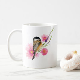 Niedliche Chickadeweine Blume Wasserfarbe Kaffeetasse