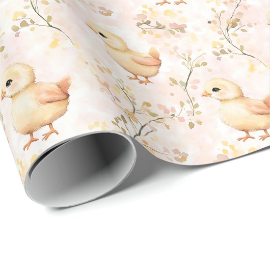 Niedliche Chicks Pastell Farmhouse Wrapping Paper Geschenkpapier (Rolleneckpunkt)