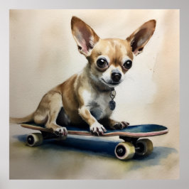 niedliche Chihuahua auf Skateboard sitzen Poster