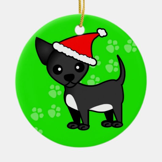 Niedliche Chihuahua-Cartoon-Weihnachtsmannmütze - Keramikornament (Vorne)