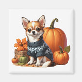 Niedliche Chihuahua im Sweater mit Pumpkins Magnet (Vorne)