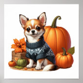 Niedliche Chihuahua im Sweater mit Pumpkins Poster (Vorne)