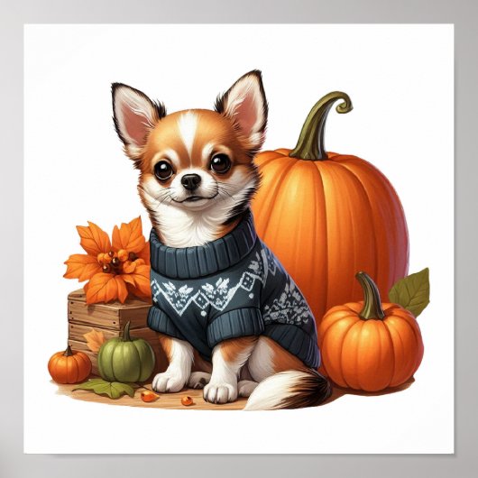 Niedliche Chihuahua im Sweater mit Pumpkins Poster (Vorne)