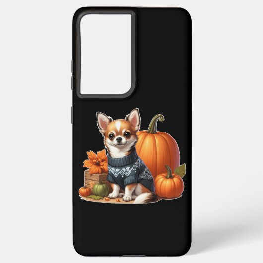 Niedliche Chihuahua im Sweater mit Pumpkins Samsung Galaxy Hülle (Rückseite)