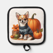 Niedliche Chihuahua im Sweater mit Pumpkins Topflappen (Vorderseite)