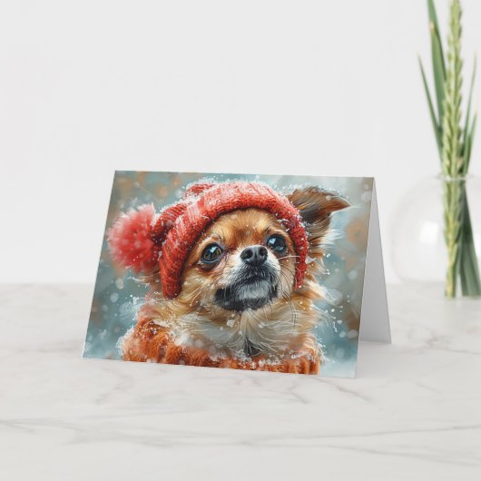 Niedliche Chihuahua im Winter Weihnachtskarte Dankeskarte (Vorderseite)