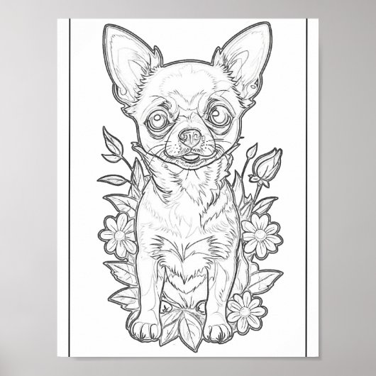 Niedliche Chihuahua mit Blume farbiges Seitenposte Poster (Vorne)
