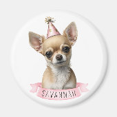 Niedliche Chihuahua mit dem Namen Pink Whimsical D Magnet (Vorne)