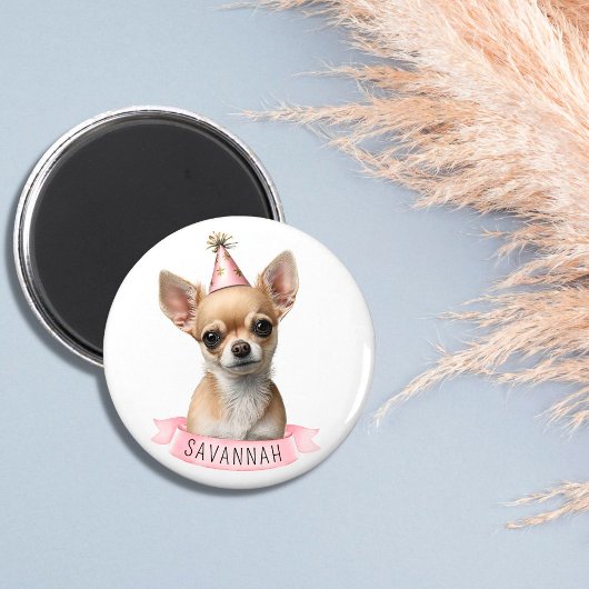 Niedliche Chihuahua mit dem Namen Pink Whimsical D Magnet