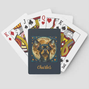 Niedliche Chihuahua mit Mond und Sternen Spielkarten