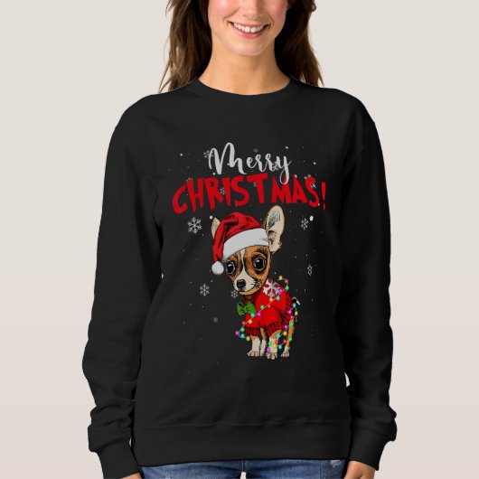 Niedliche Chihuahua Weihnachtsmannmütze Farbenfroh Sweatshirt (Vorderseite)