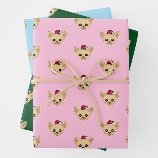 Niedliche Chihuahua-Weihnachtsmannmütze Geschenkpapier Set (Beispiel)