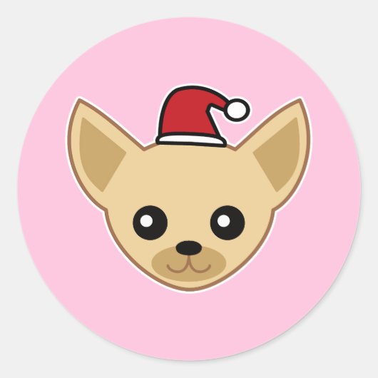 Niedliche Chihuahua-Weihnachtsmannmütze Runder Aufkleber (Vorderseite)