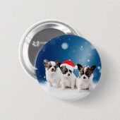 Niedliche Chihuahua Welpen mit Weihnachtsmannmütze Button (Vorne & Hinten)