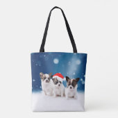 Niedliche Chihuahua Welpen mit Weihnachtsmannmütze Tasche (Rückseite)