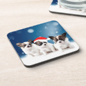 Niedliche Chihuahua Welpen mit Weihnachtsmannmütze Untersetzer (Linke Seite)