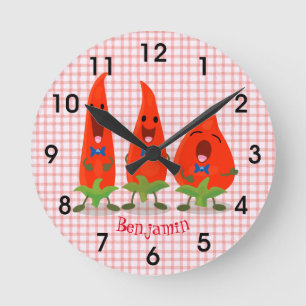 Niedliche Chili-Paprikaschoten Cartoon-Illustratio Runde Wanduhr