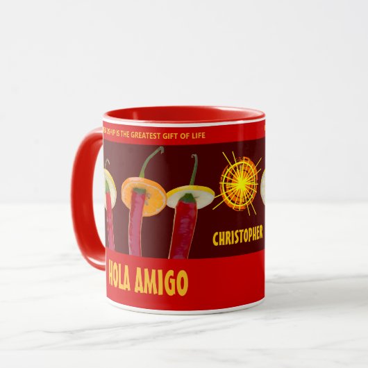 Niedliche Chili Paprikaschoten Hola Amigo Funny in Tasse (Vorderseite Links)