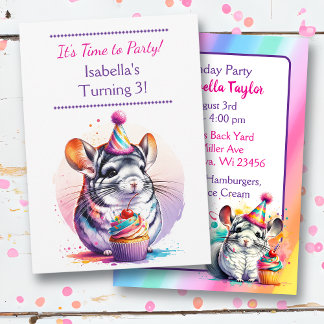 Niedliche Chinchilla Themed Girls Geburtstagsparty Einladung