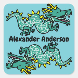 Niedliche chinesische Drachen personalisieren Quadratischer Aufkleber