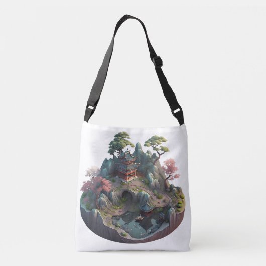 Niedliche chinesische Fantasie 3D Landschaft Cross Tragetaschen Mit Langen Trägern (Rückseite)